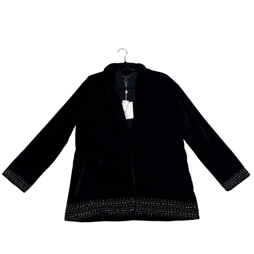 Downeast Womens Velvet Beaded Detail One Button Blazer Size M Black NWT Witchy